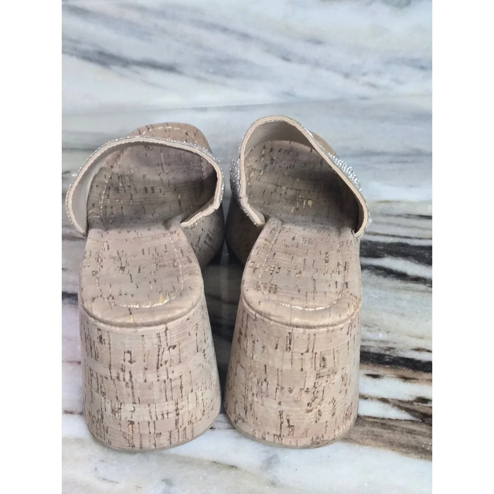 Madden Girl Zahara-R Silver Rhinestone Cork Platform Wedge Sandals‎ 8M